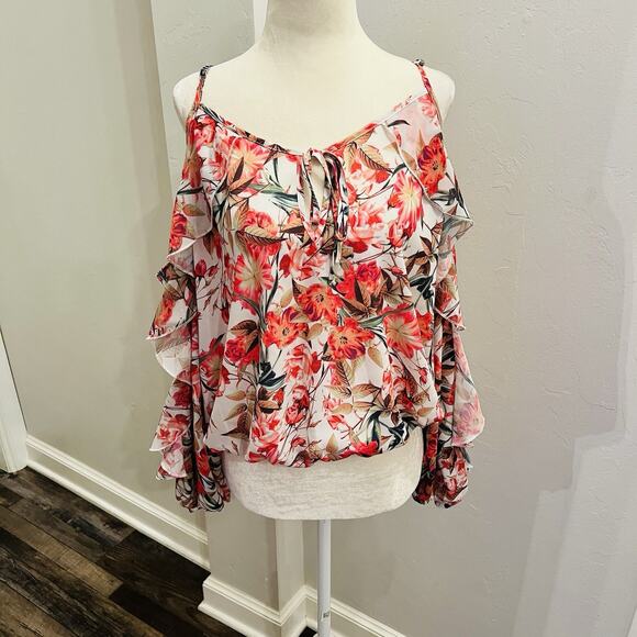 Gianni Bini Tops - Gianni Bini Women’s Cold Shoulder Spaghetti Top Long Sleeves Floral M (A0129)